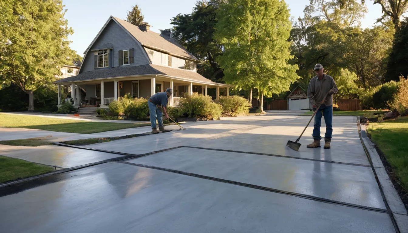 Fresh concrete driveway beside an older brick home in Chenequa