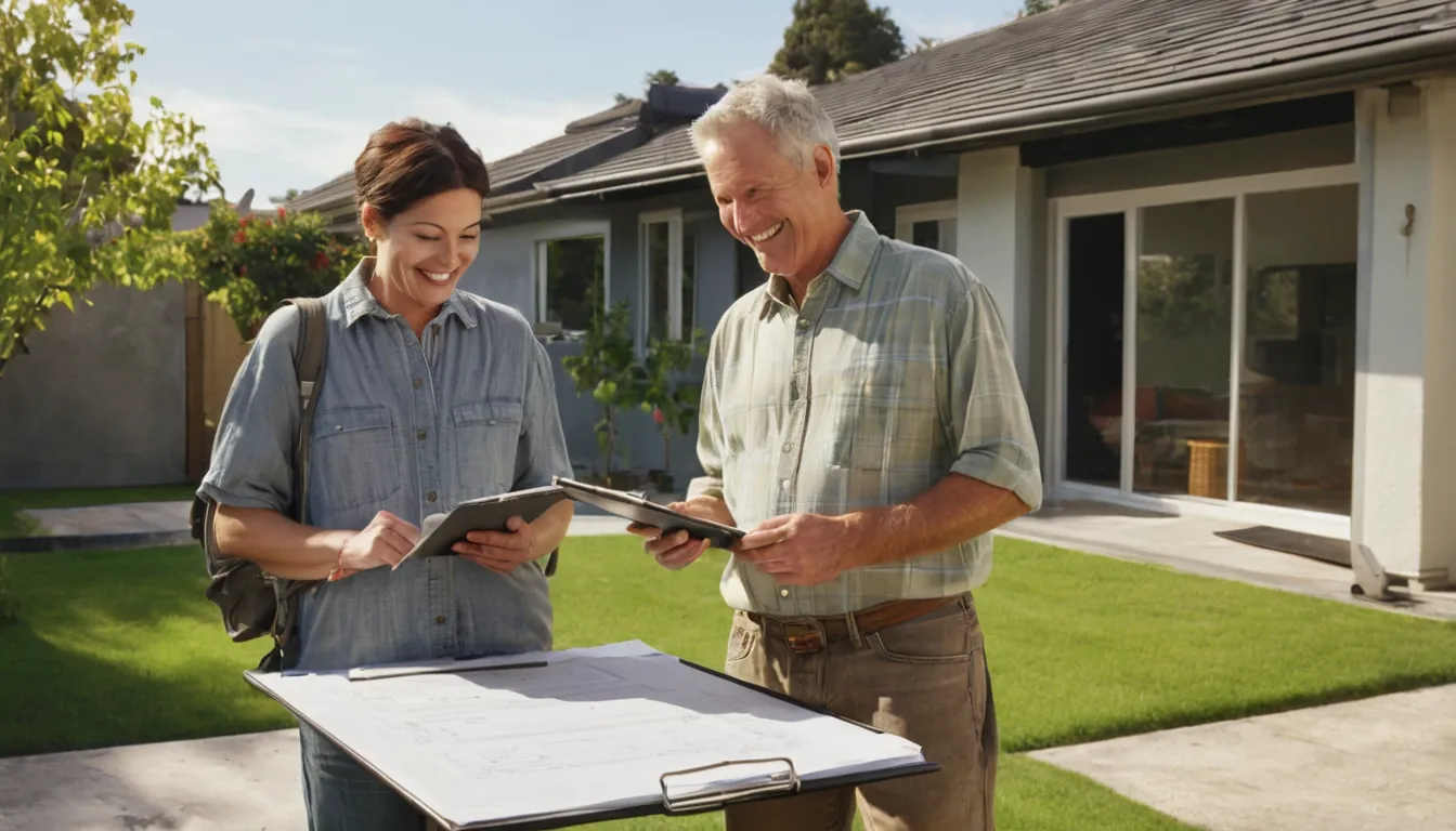 Homeowner reviewing a concrete patio plan with a local provider
